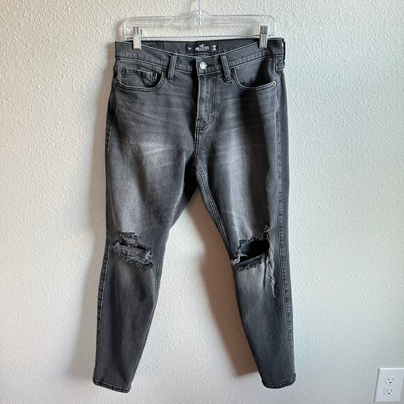 Hollister Taper Distressed Jeans Men's 30x27 Mid Rise Faded Black Wash Stretch - Picture 1 of 7